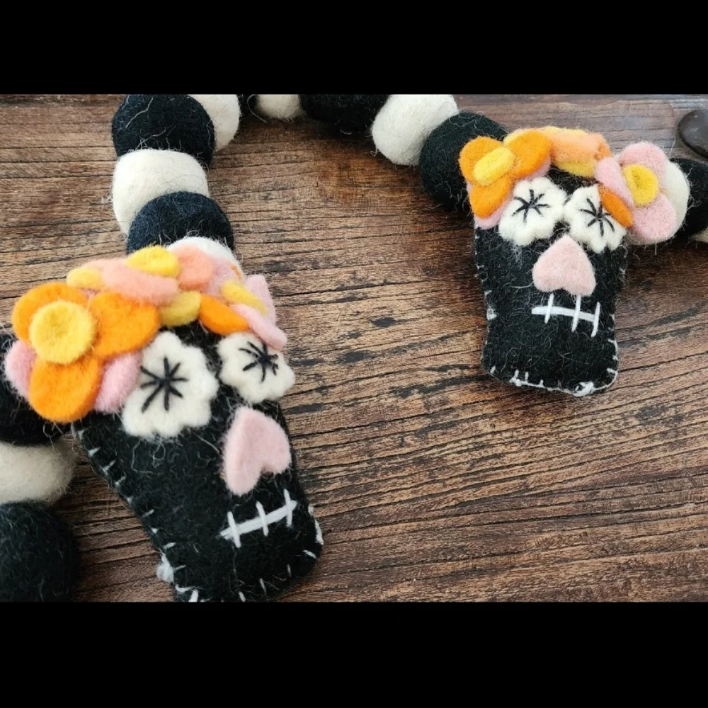 Day of the Dead Dia De Los Muertos Sugar Skull Wool Pom Garland 69 in
